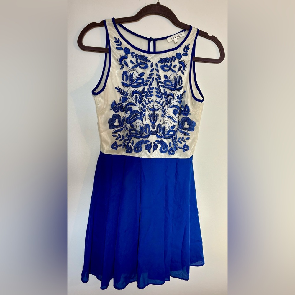Blue and White Embroidered Dress